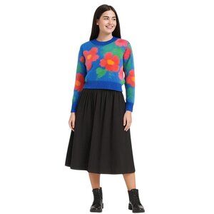 ZARA Black M/L Elastic Waist Midi Skirt Zara Polyester Flowy Design